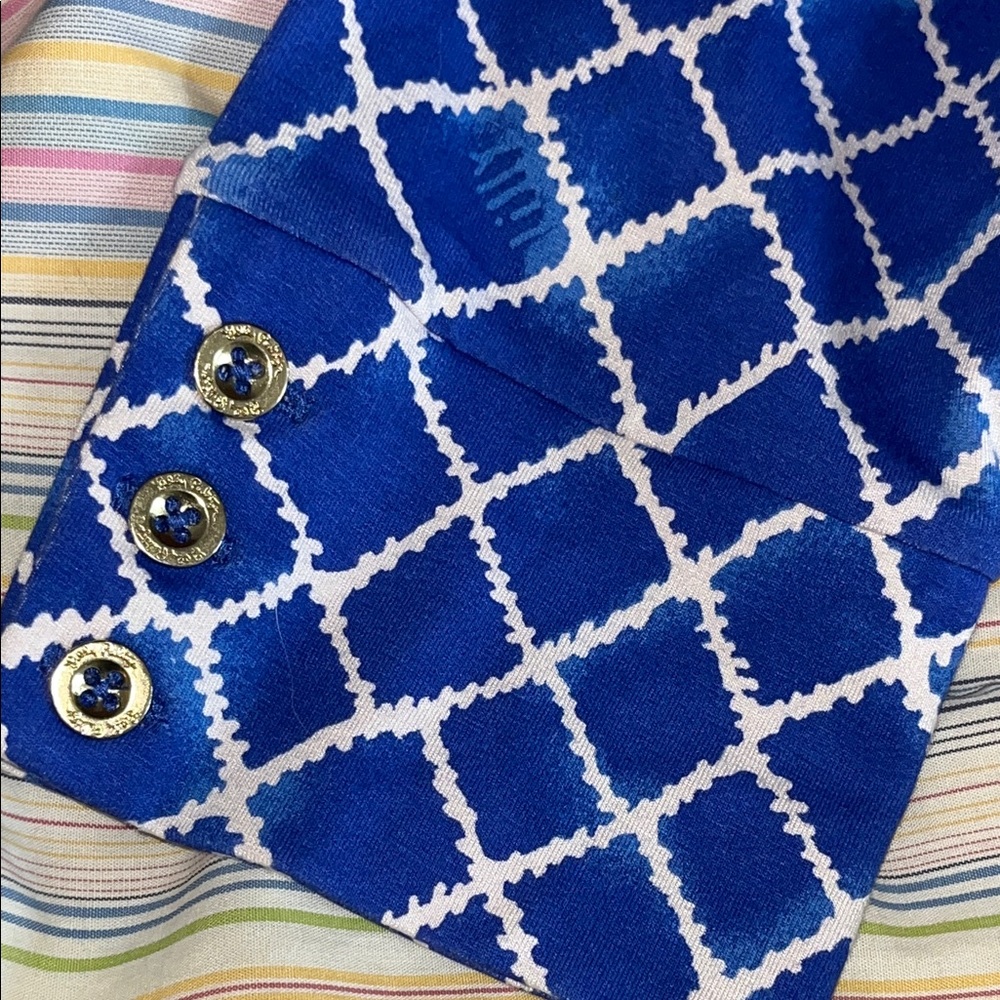 Lilly Pulitzer Blue and White Diamond‎ Trellis Resortwear Rayon Dress L - Picture 8 of 8